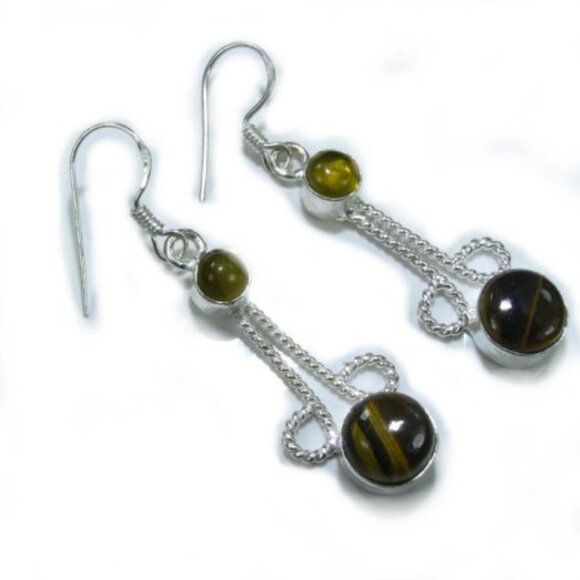 Silver Tiger Eye & Citrine Stone Earrings - Picture 1 of 3